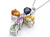 Multi-Sapphire Rhodium Over Sterling Silver Cross Pendant with Chain 0.92ctw