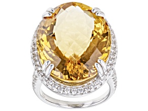 Yellow Citrine Rhodium Over Sterling Silver Ring 21.25ctw