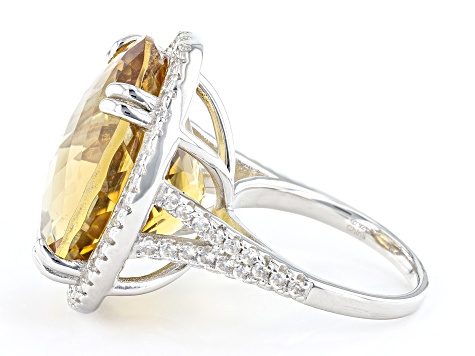 Yellow Citrine Rhodium Over Sterling Silver Ring 21.25ctw