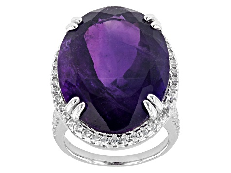 Purple Amethyst Rhodium Over Sterling Silver Ring 21.25ctw