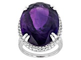 Purple Amethyst Rhodium Over Sterling Silver Ring 21.25ctw