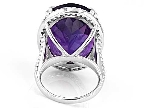 Purple Amethyst Rhodium Over Sterling Silver Ring 21.25ctw