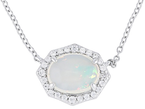 White Ethiopian Opal Rhodium Over Sterling Silver Necklace 1.40ctw ...