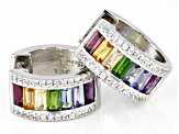 Multi-Color Multi-Gemstone Platinum Over Sterling Silver Hoop Earrings 2.66ctw