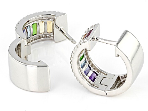 Multi-Color Multi-Gemstone Platinum Over Sterling Silver Hoop Earrings 2.66ctw