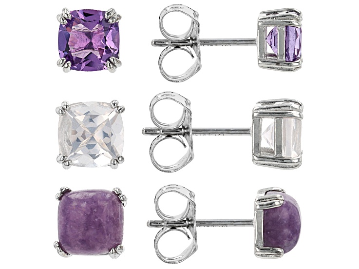 最高の品質 Over Platinum Amethyst Purple Sterling Earring Stud Silver アクセサリー