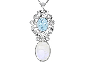 Rainbow Moonstone Platinum Over Sterling Silver Pendant With Chain 3.10ct