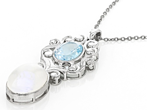 Rainbow Moonstone Platinum Over Sterling Silver Pendant With Chain 3.10ct