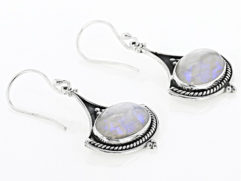 Rainbow Moonstone Sterling Silver Dangle Earrings