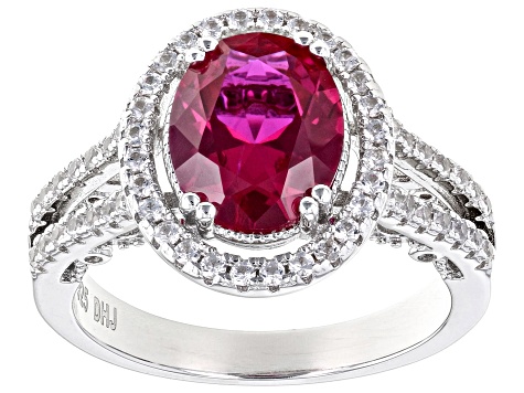 Red Lab Created Ruby Rhodium Over Sterling Silver Ring 3.74ctw