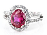 Red Lab Created Ruby Rhodium Over Sterling Silver Ring 3.74ctw