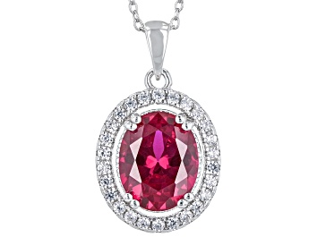 Picture of Red Lab Created Ruby Rhodium Over Sterling Silver Pendant With Chain 3.44ctw