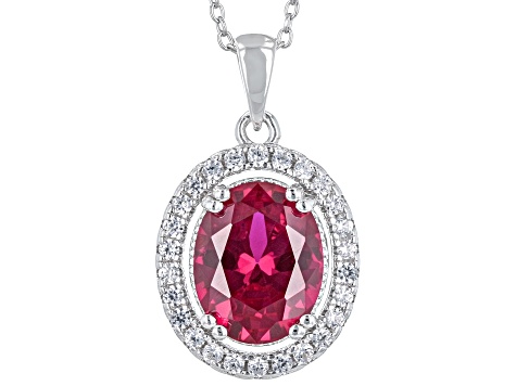 Red Lab Created Ruby Rhodium Over Sterling Silver Pendant With Chain 3.44ctw