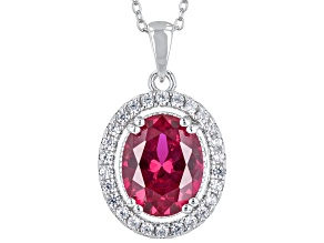 Red Lab Created Ruby Rhodium Over Sterling Silver Pendant With Chain 3.44ctw