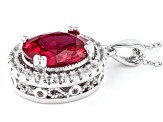 Red Lab Created Ruby Rhodium Over Sterling Silver Pendant With Chain 3.44ctw