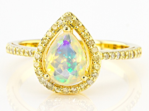 Ethiopian Opal 18k Yellow Gold Over Sterling Silver Ring 0.80ctw