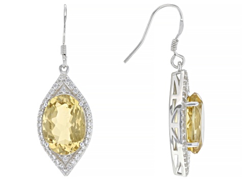 Yellow Citrine Rhodium Over Sterling Silver Dangle Earrings 9.25ctw