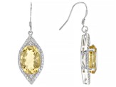 Yellow Citrine Rhodium Over Sterling Silver Dangle Earrings 9.25ctw