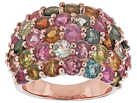 Multi-Color Multi Tourmaline 18k Rose Gold Over Sterling Silver Dome Ring 7.00ctw