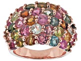 Multi-Color Multi Tourmaline 18k Rose Gold Over Sterling Silver Dome Ring 7.00ctw