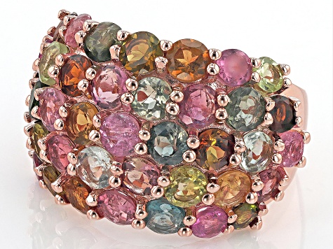 Multi-Color Multi Tourmaline 18k Rose Gold Over Sterling Silver Dome Ring 7.00ctw