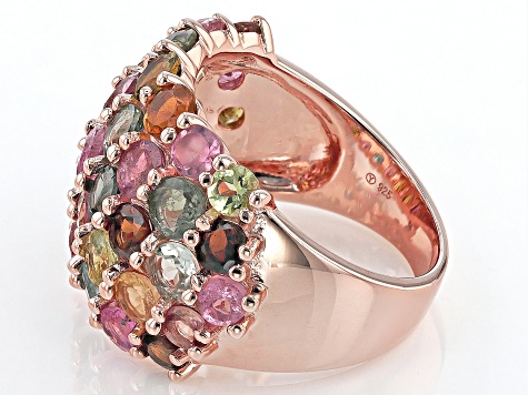 Multi-Color Multi Tourmaline 18k Rose Gold Over Sterling Silver Dome Ring 7.00ctw