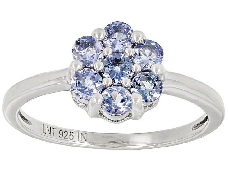 Blue Tanzanite Platinum Over Sterling Silver Flower Ring