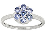 Blue Tanzanite Platinum Over Sterling Silver Flower Ring 0.55ctw