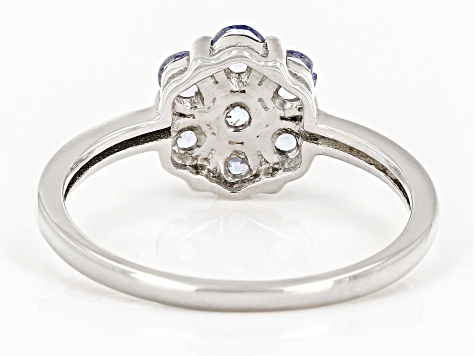 Blue Tanzanite Platinum Over Sterling Silver Flower Ring 0.55ctw