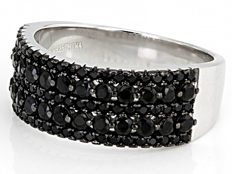 Black Spinel Rhodium Over Sterling Silver Band Ring 1.15ctw