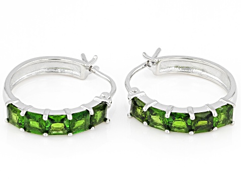 Green Chrome Diopside Rhodium Over Sterling Silver Hoop Earrings 3.10ctw