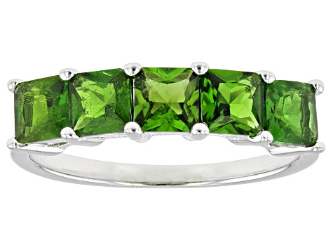 Green Chrome Diopside Rhodium Over Sterling Silver 5-Stone Band Ring  1.55ctw - DOK2840