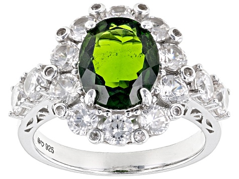 Green Chrome Diopside Rhodium Over Sterling Silver Ring 5.18ctw