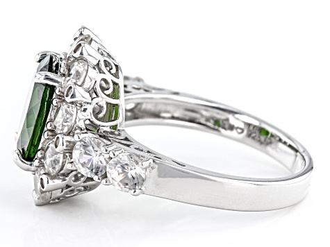 Green Chrome Diopside Rhodium Over Sterling Silver Ring 5.18ctw