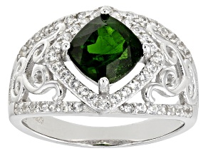 Green Chrome Diopside Rhodium Over Sterling Silver Ring 1.85ctw