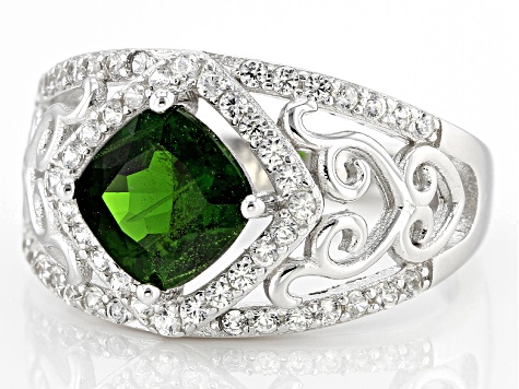 Green Chrome Diopside Rhodium Over Sterling Silver Ring 1.85ctw