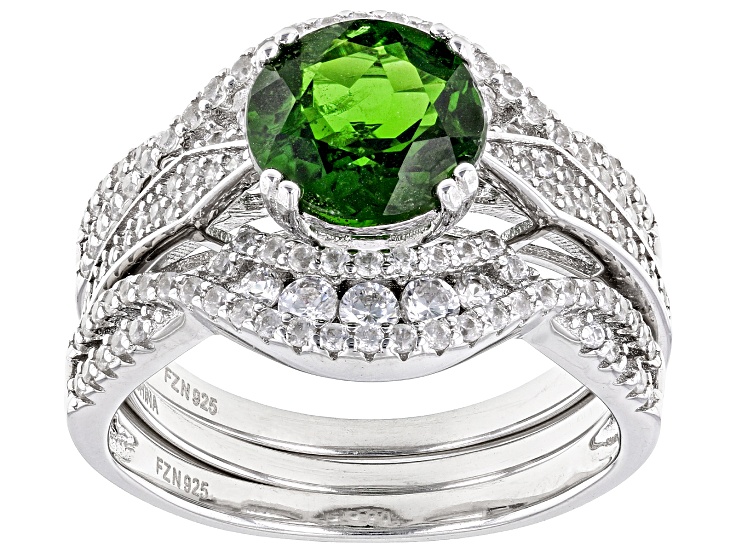 Donat 165D ルテニウムメッキ Green Chrome Diopside Rhodium Over Sterling Silver Ring 2.51