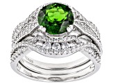 Green Chrome Diopside Rhodium Over Sterling Silver Ring Set 3.13ctw