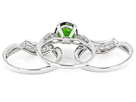 Green Chrome Diopside Rhodium Over Sterling Silver Ring Set 3.13ctw