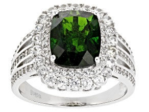 Green Chrome Diopside Rhodium Over Sterling Silver Ring 3.50ctw