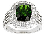 Green Chrome Diopside Rhodium Over Sterling Silver Ring 3.50ctw