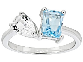 Sky Blue Topaz Rhodium Over Sterling Silver 2-Stone Ring 2.00ctw