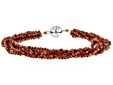 Red Hessonite Garnet Rhodium Over Sterling Silver Beaded Bracelet