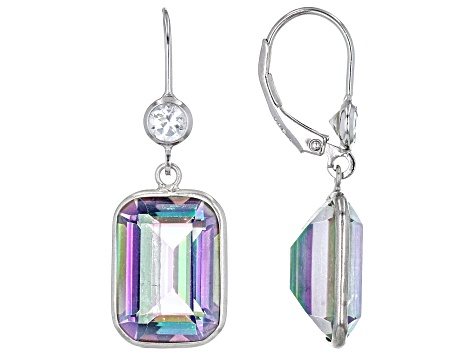 Multi-Color Quartz Rhodium Over Sterling Silver Earrings 12.10ctw