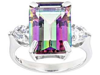 Multi-Color Quartz Rhodium Over Sterling Silver Ring 6.70ctw