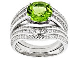 Green Peridot Rhodium Over Sterling Silver Ring Set 4.20ctw