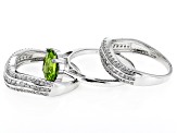 Green Peridot Rhodium Over Sterling Silver Ring Set 4.20ctw