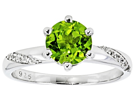 Green Peridot Rhodium Over Sterling Silver Ring 1.28ctw