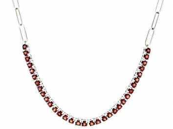 Picture of Red Garnet Rhodium Over Sterling Silver Paperclip Necklace 3.75ctw