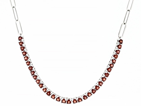 Red Garnet Rhodium Over Sterling Silver Paperclip Necklace 3.75ctw